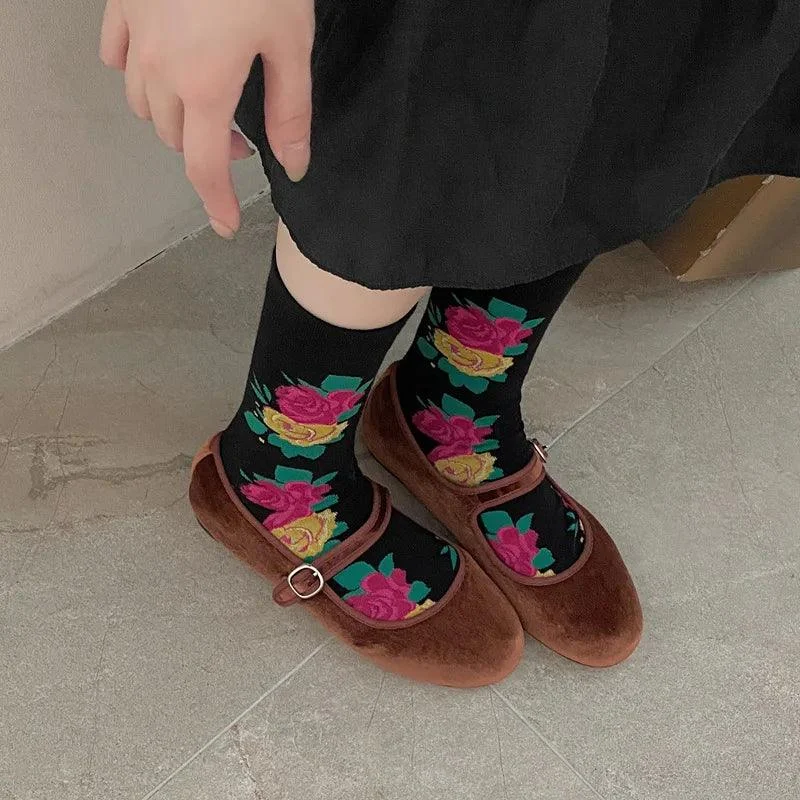 Vintage Floral Print Ankle Socks - Glova