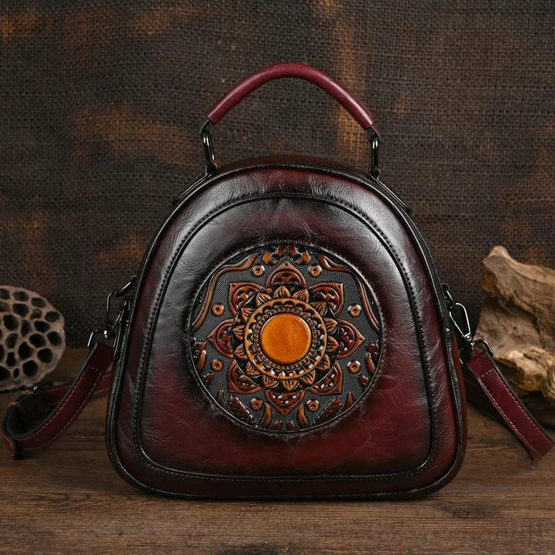 Vintage Handmade Embossed Leather Women Handbags - Glova