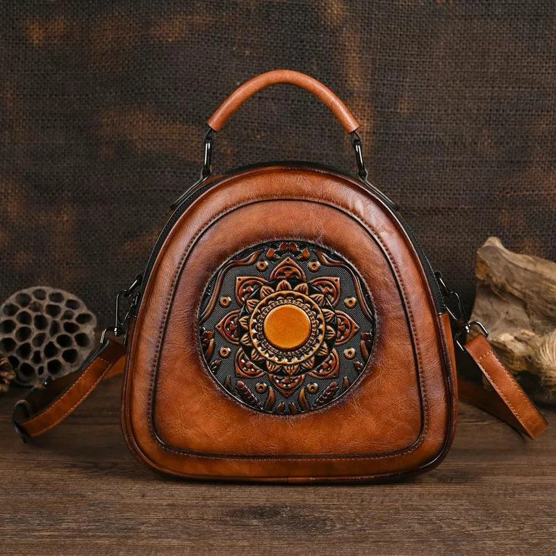 Vintage Handmade Embossed Leather Women Handbags - Glova