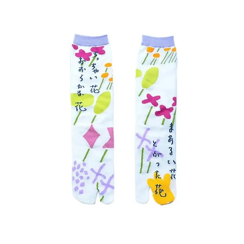 Vintage Harajuku Prints Cotton Split Toe Socks - Glova