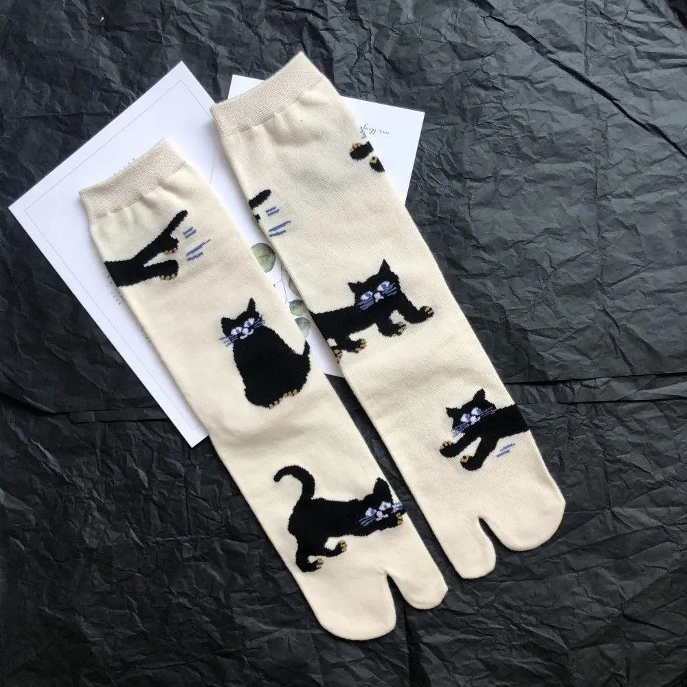 Vintage Harajuku Prints Cotton Split Toe Socks - Glova