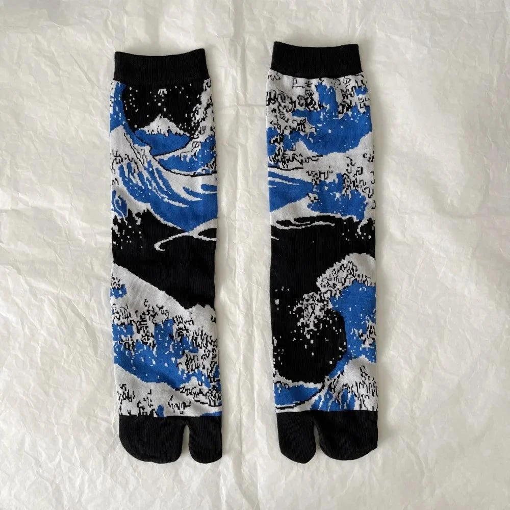 Vintage Harajuku Prints Cotton Split Toe Socks - Glova