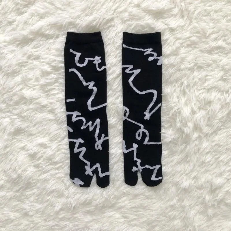 Vintage Harajuku Prints Cotton Split Toe Socks - Glova