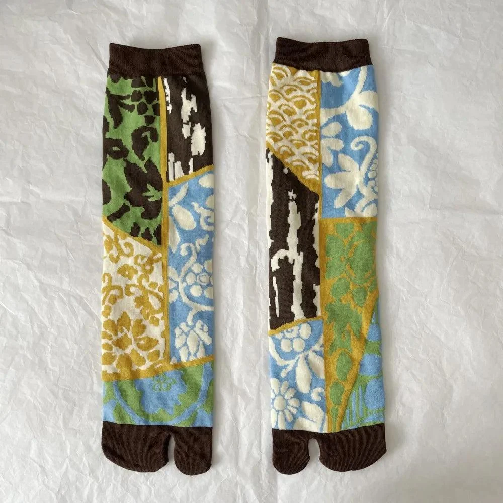 Vintage Harajuku Prints Cotton Split Toe Socks - Glova