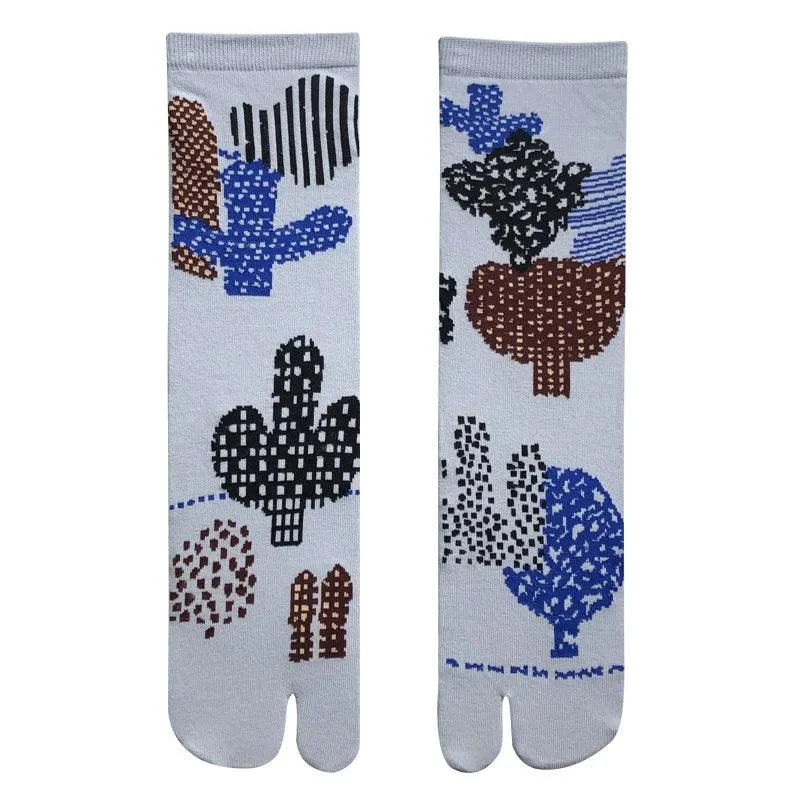 Vintage Harajuku Prints Cotton Split Toe Socks - Glova