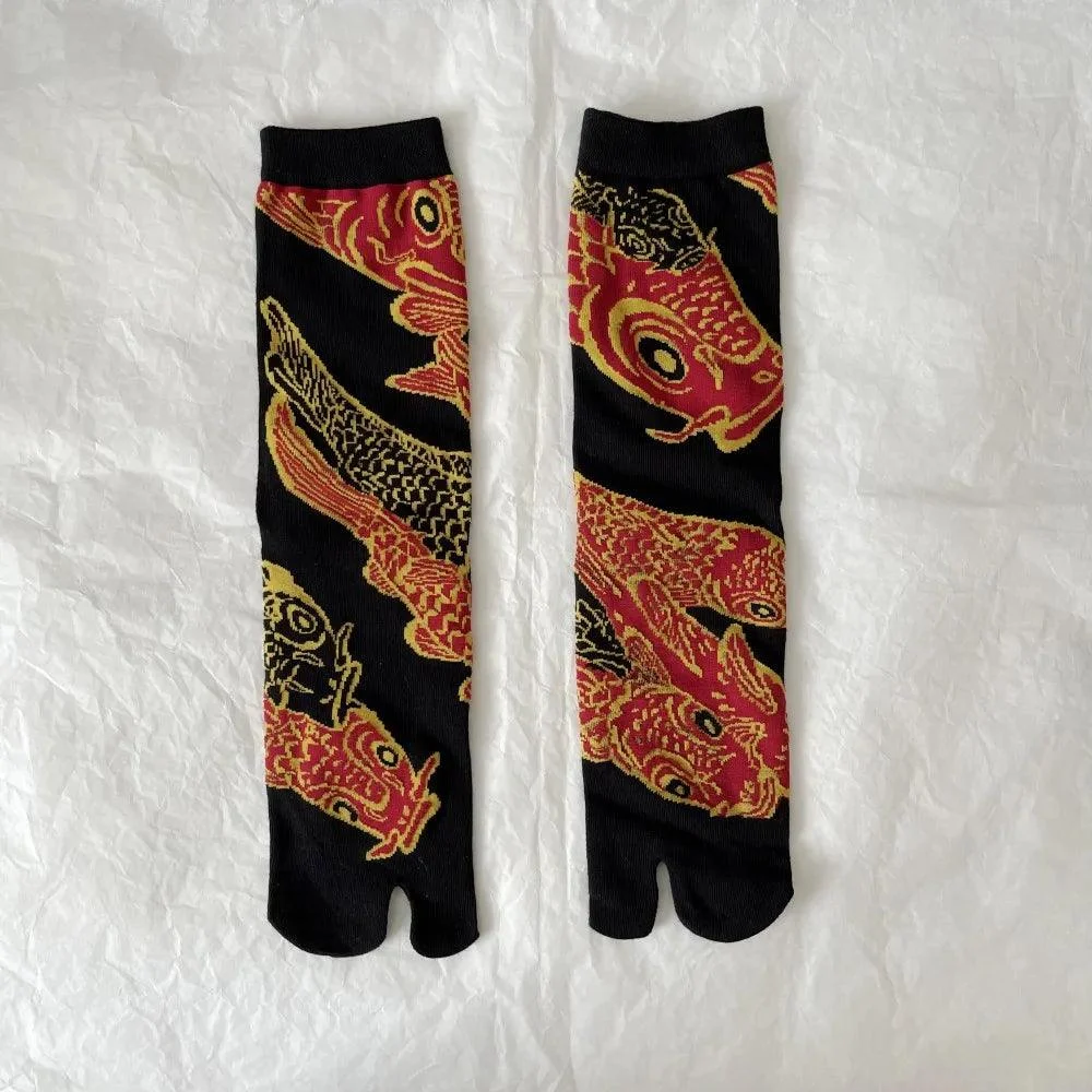 Vintage Harajuku Prints Cotton Split Toe Socks - Glova