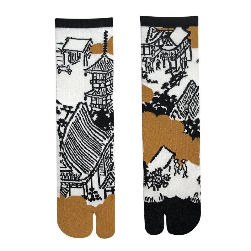 Vintage Harajuku Prints Cotton Split Toe Socks - Glova