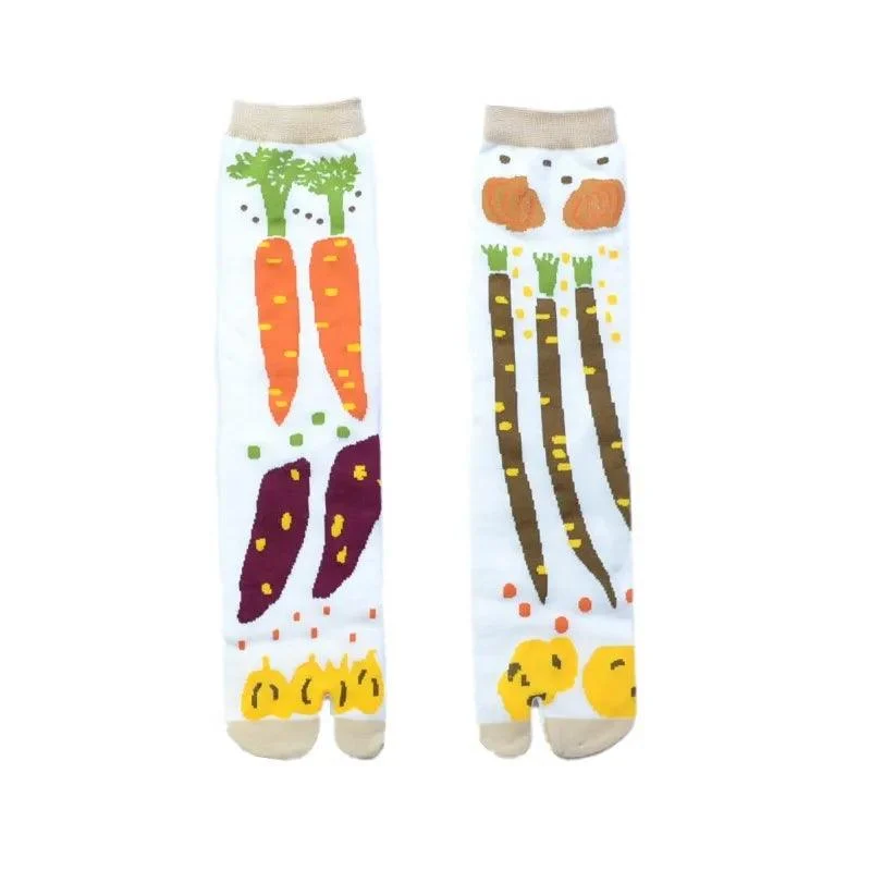 Vintage Harajuku Prints Cotton Split Toe Socks - Glova