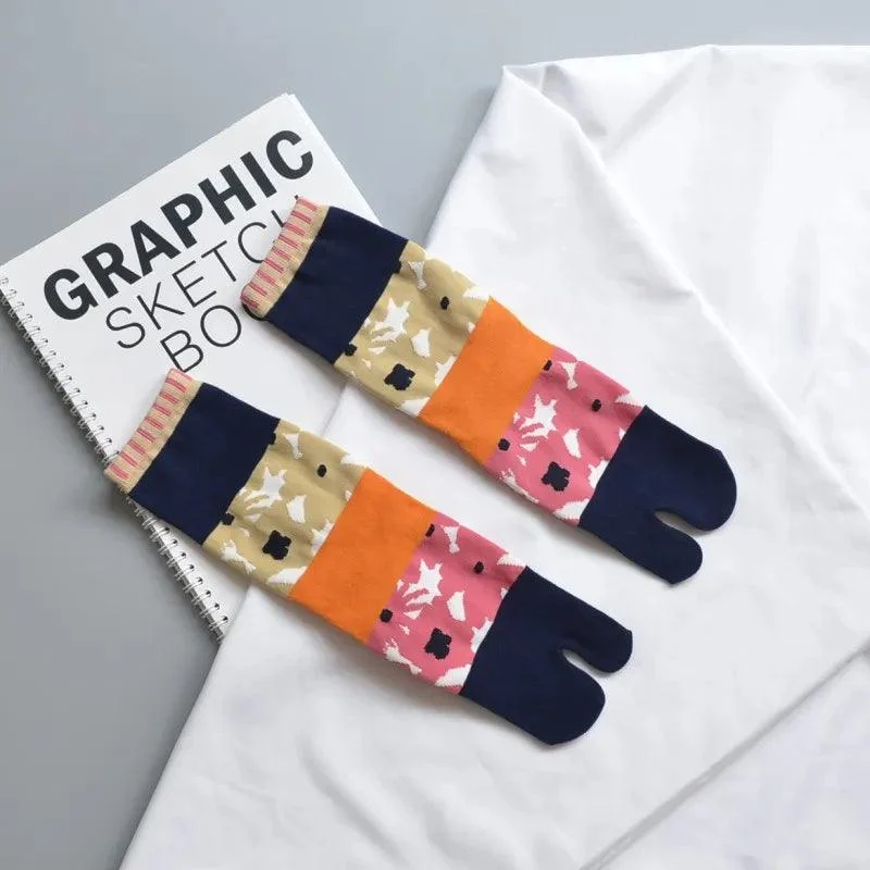 Vintage Harajuku Prints Cotton Split Toe Socks - Glova