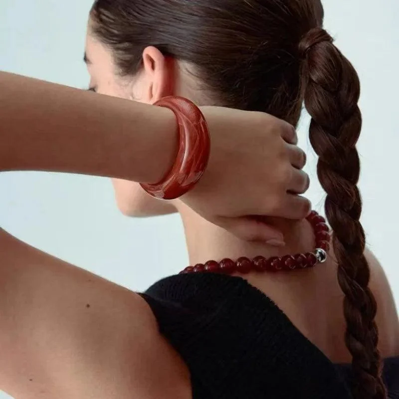 Vintage Red Jasper Resin Moon Earrings & Bracelet - Glova