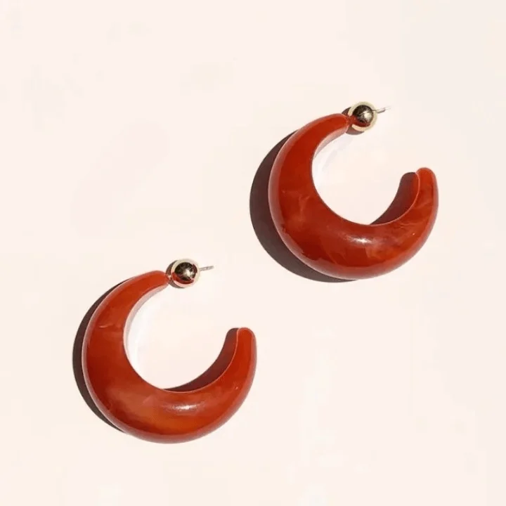 Vintage Red Jasper Resin Moon Earrings & Bracelet - Glova