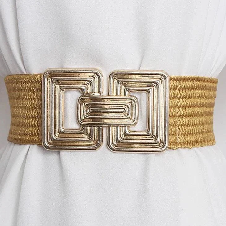 Vintage Square Buckle Woven Metallic Belts - Glova