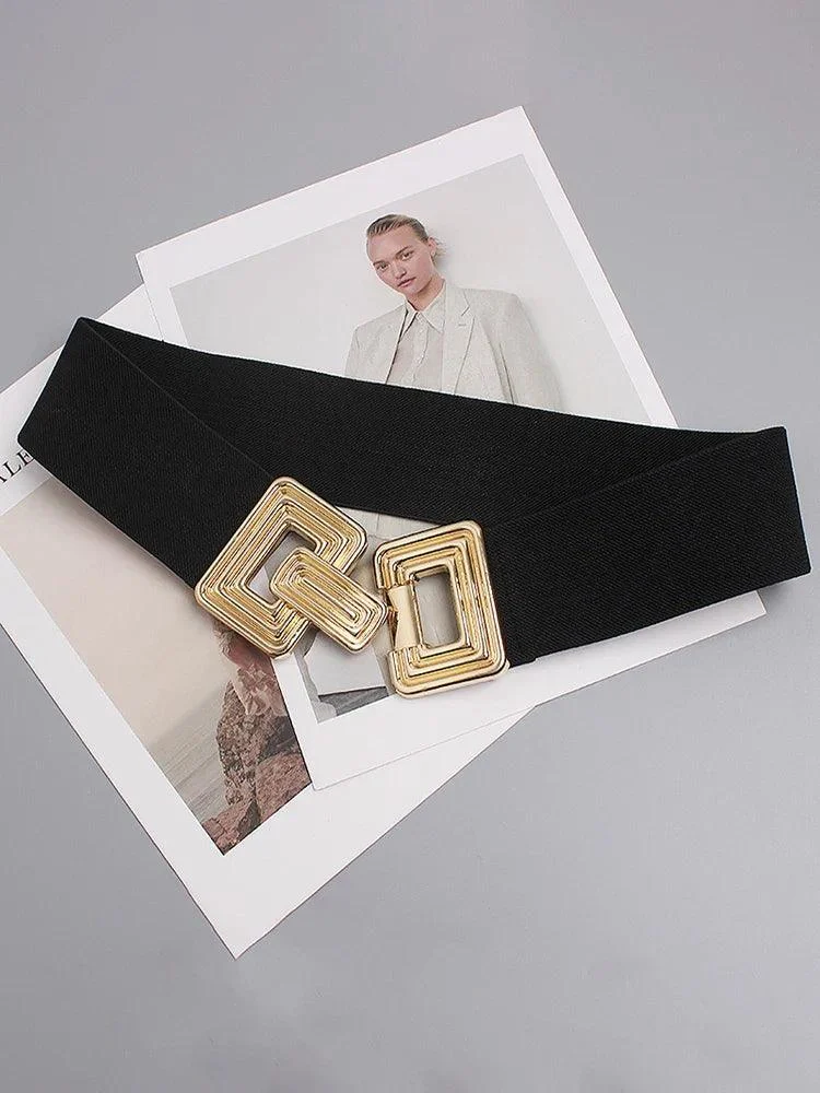 Vintage Square Buckle Woven Metallic Belts - Glova