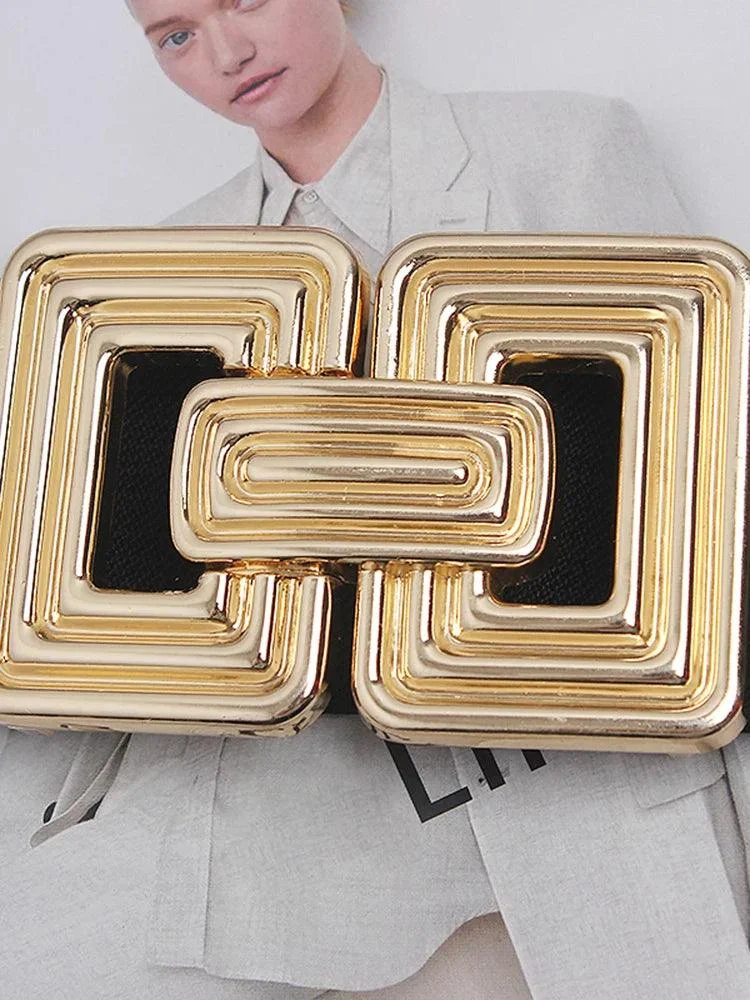 Vintage Square Buckle Woven Metallic Belts - Glova