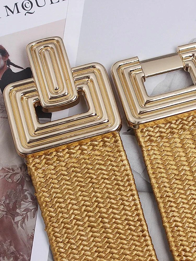 Vintage Square Buckle Woven Metallic Belts - Glova