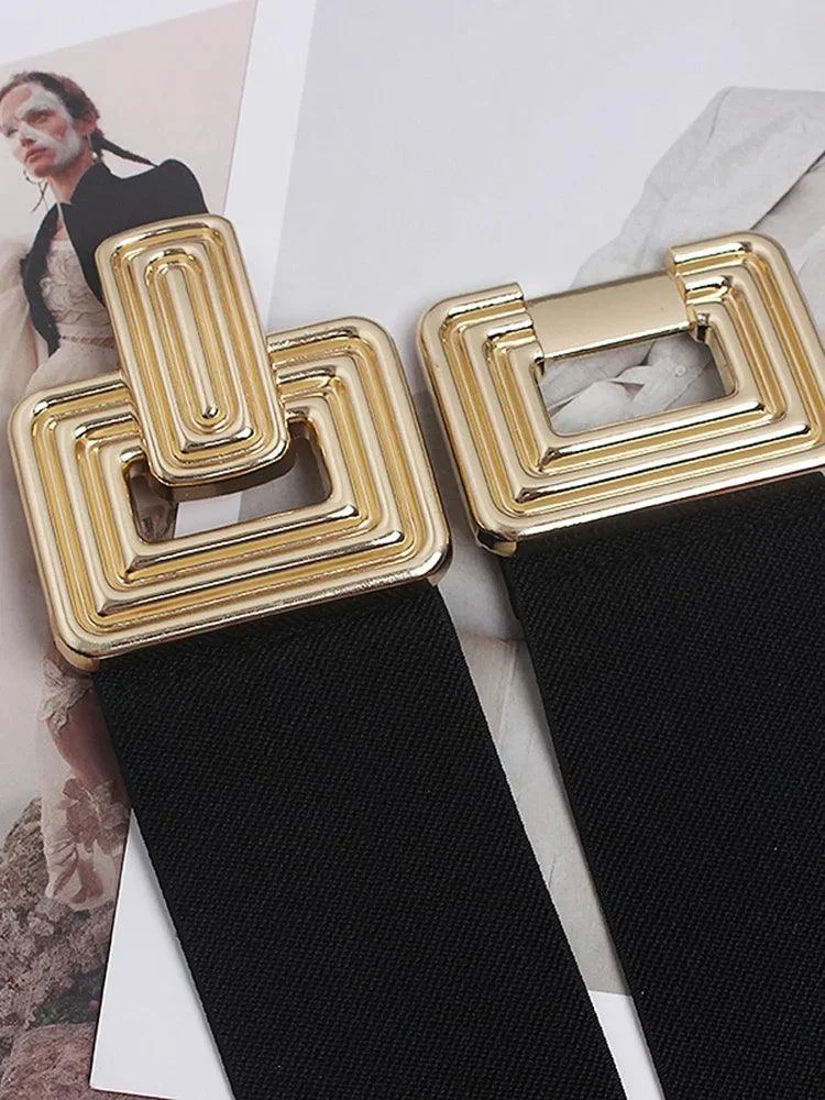 Vintage Square Buckle Woven Metallic Belts - Glova