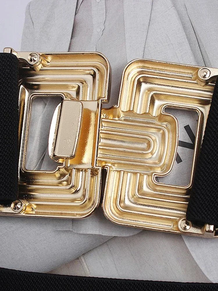 Vintage Square Buckle Woven Metallic Belts - Glova