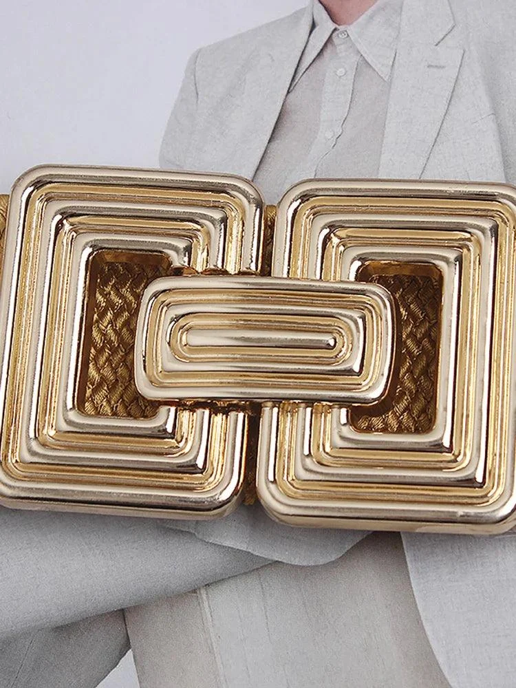 Vintage Square Buckle Woven Metallic Belts - Glova