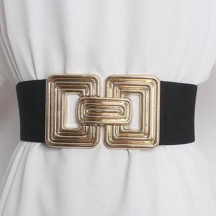 Vintage Square Buckle Woven Metallic Belts - Glova