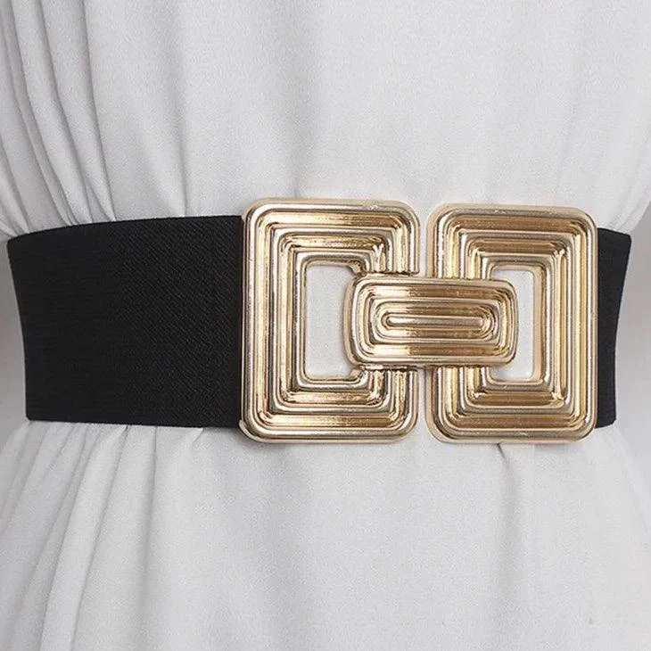 Vintage Square Buckle Woven Metallic Belts - Glova