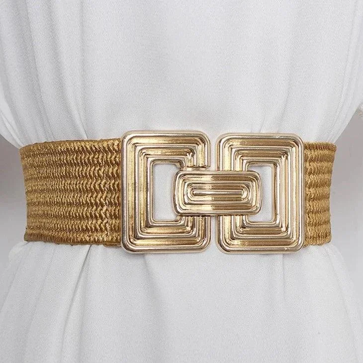 Vintage Square Buckle Woven Metallic Belts - Glova