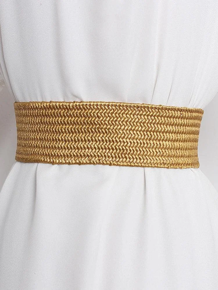 Vintage Square Buckle Woven Metallic Belts - Glova