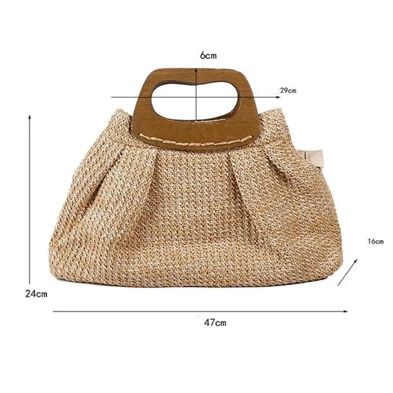 Vintage Wooden Handle Big Straw Tote Bag - Glova