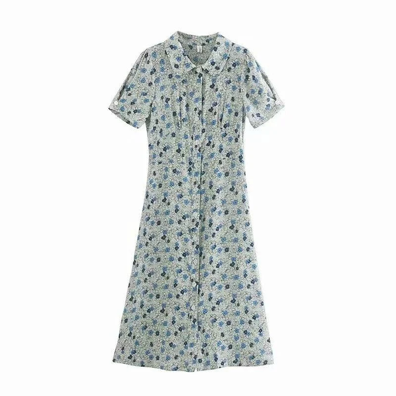 Violas Retro Floral Chiffon Midi Dress - Glova