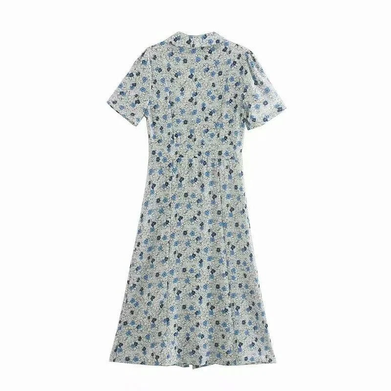 Violas Retro Floral Chiffon Midi Dress - Glova