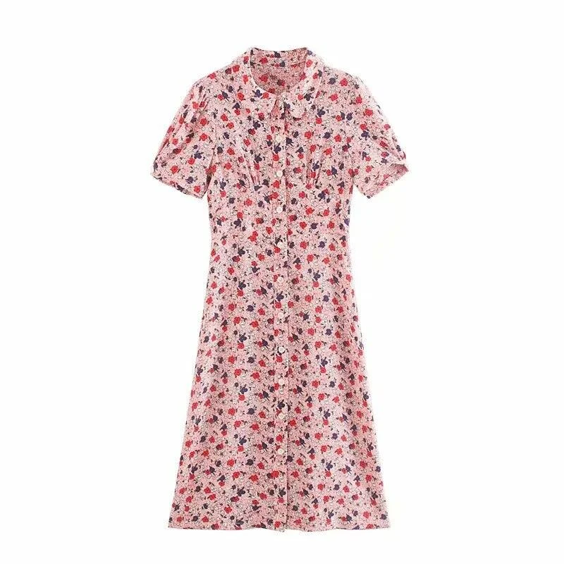 Violas Retro Floral Chiffon Midi Dress - Glova