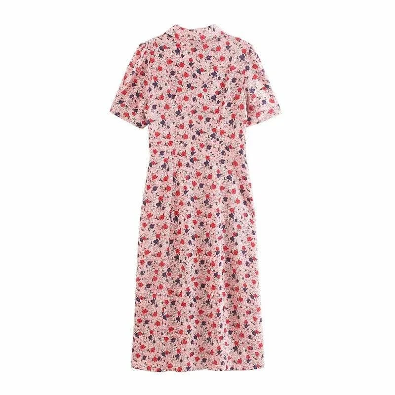 Violas Retro Floral Chiffon Midi Dress - Glova