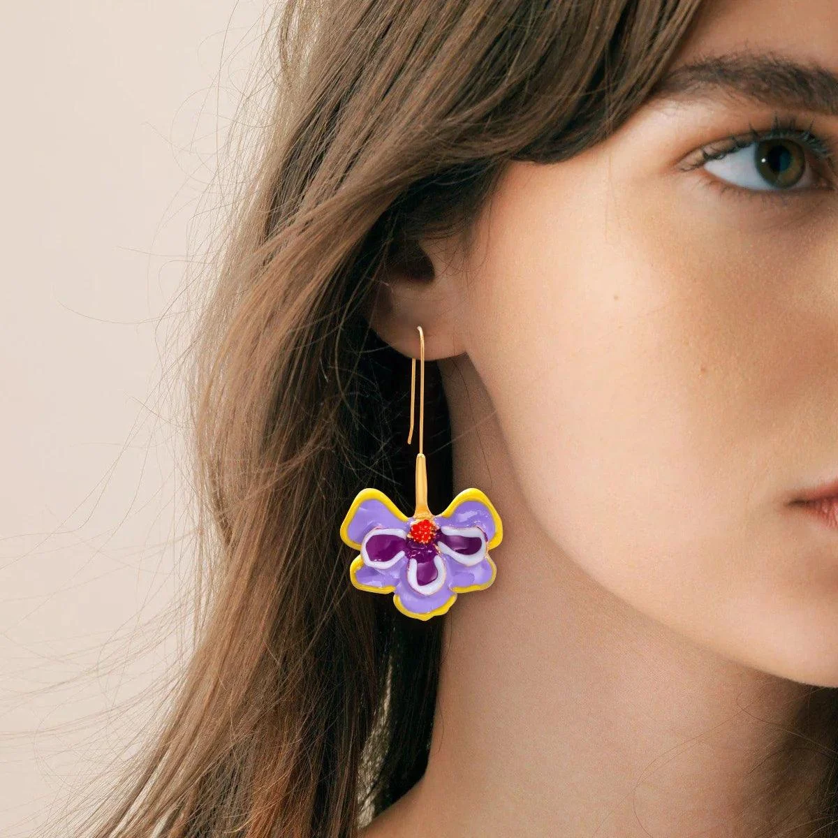 Violet Flower Enamel Drop Earrings - Glova