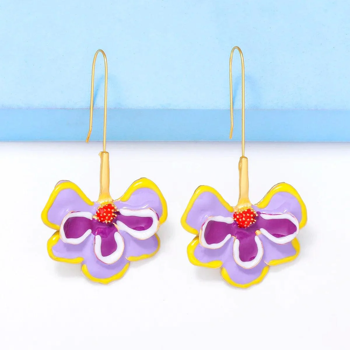 Violet Flower Enamel Drop Earrings - Glova