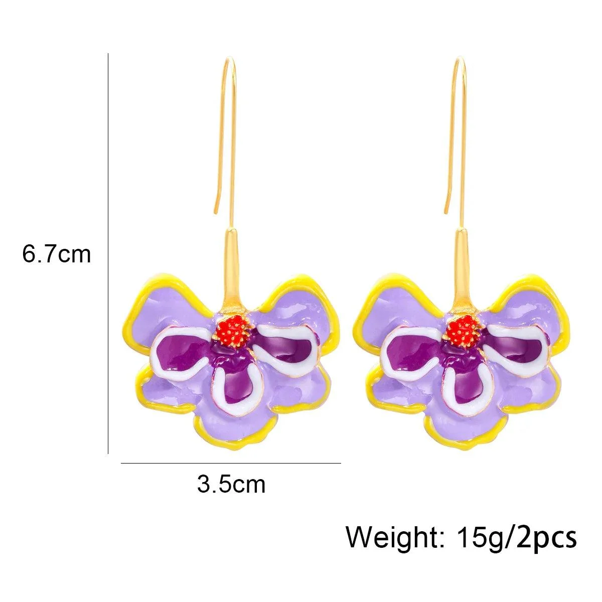 Violet Flower Enamel Drop Earrings - Glova