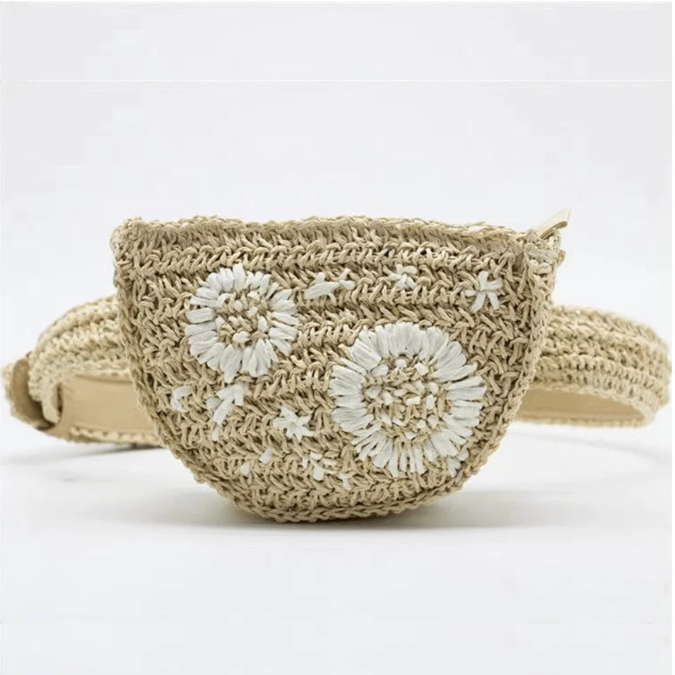 Viveta Floral Embroidery Straw Waist Bags - 3 Colors - Glova