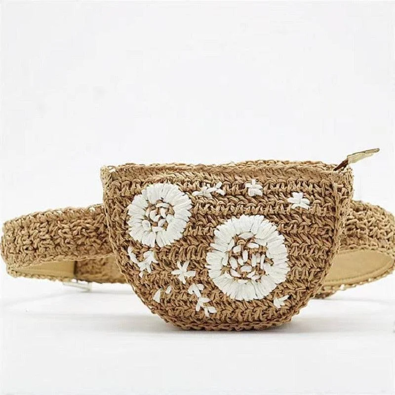 Viveta Floral Embroidery Straw Waist Bags - 3 Colors - Glova