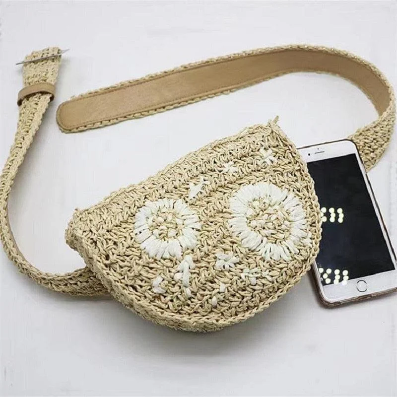 Viveta Floral Embroidery Straw Waist Bags - 3 Colors - Glova