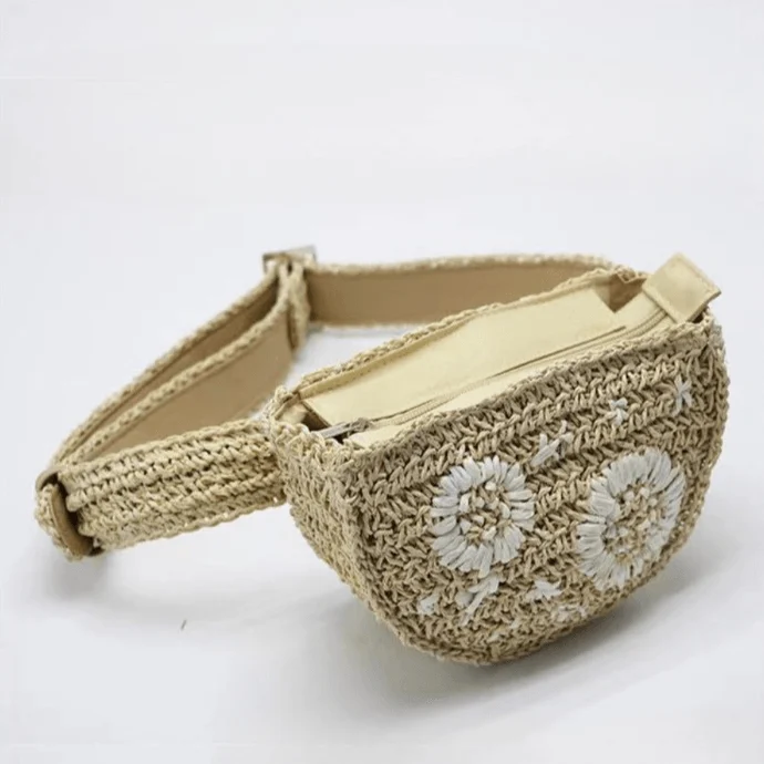 Viveta Floral Embroidery Straw Waist Bags - 3 Colors - Glova