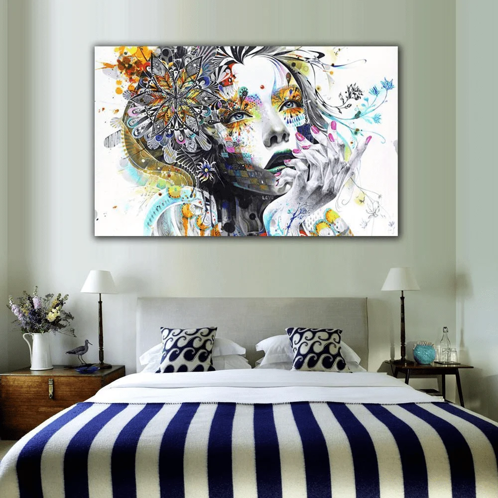 Wall Art Hippie Girl With Flowers Canvas Print - Glova