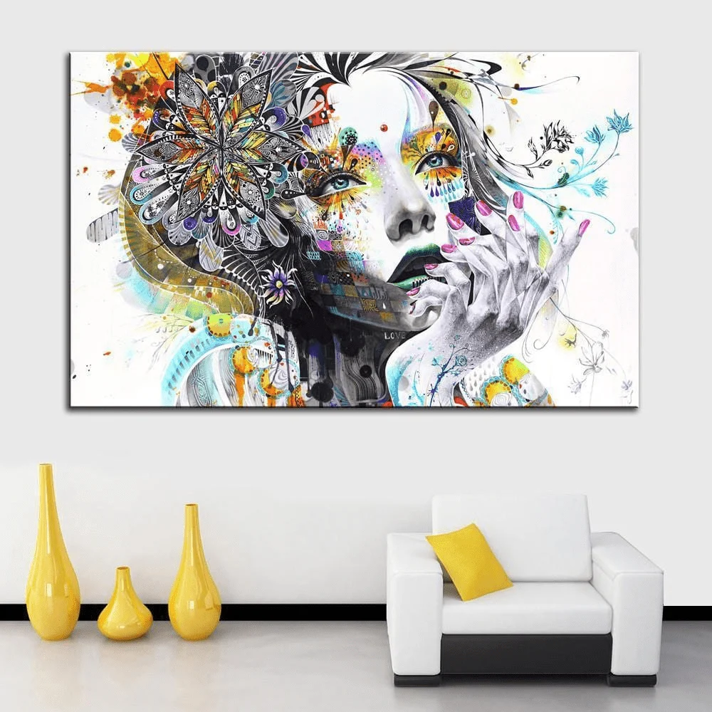 Wall Art Hippie Girl With Flowers Canvas Print - Glova