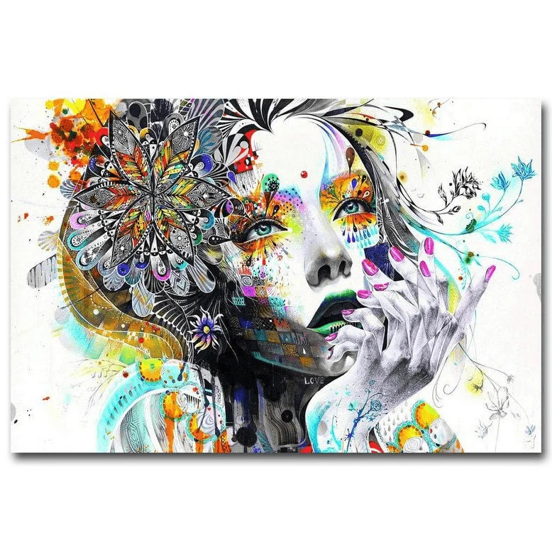 Wall Art Hippie Girl With Flowers Canvas Print - Glova