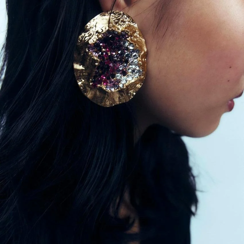 Water Crystal & Crinkle Gold Earrings - 2 Colors - Glova