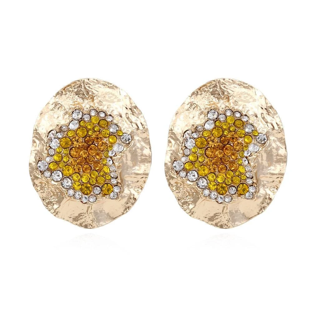 Water Crystal & Crinkle Gold Earrings - 2 Colors - Glova