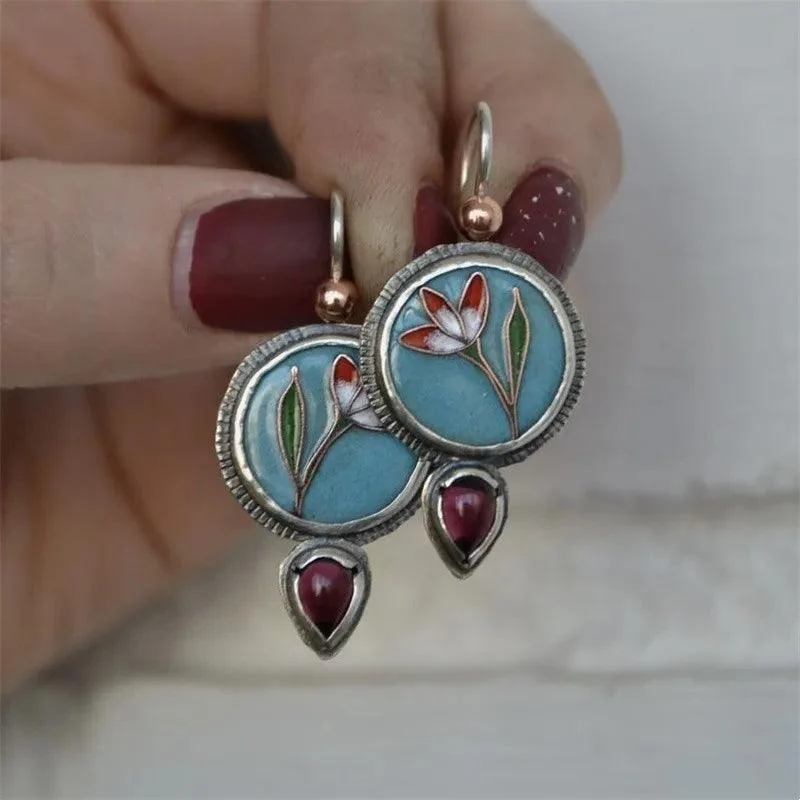 Water Droplet Inlaid with Purple Stone Earrings - Glova