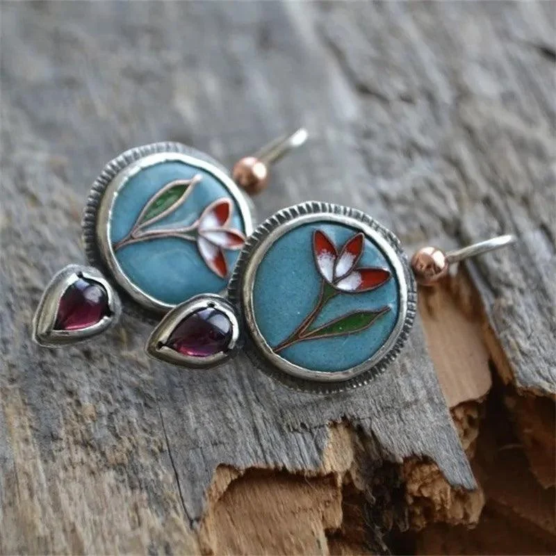 Water Droplet Inlaid with Purple Stone Earrings - Glova