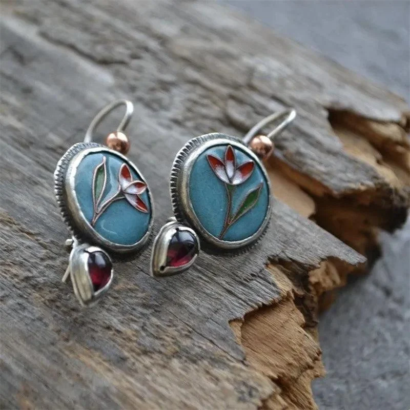 Water Droplet Inlaid with Purple Stone Earrings - Glova