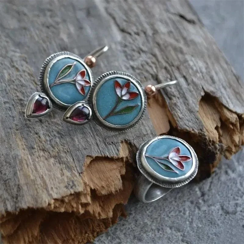 Water Droplet Inlaid with Purple Stone Earrings - Glova