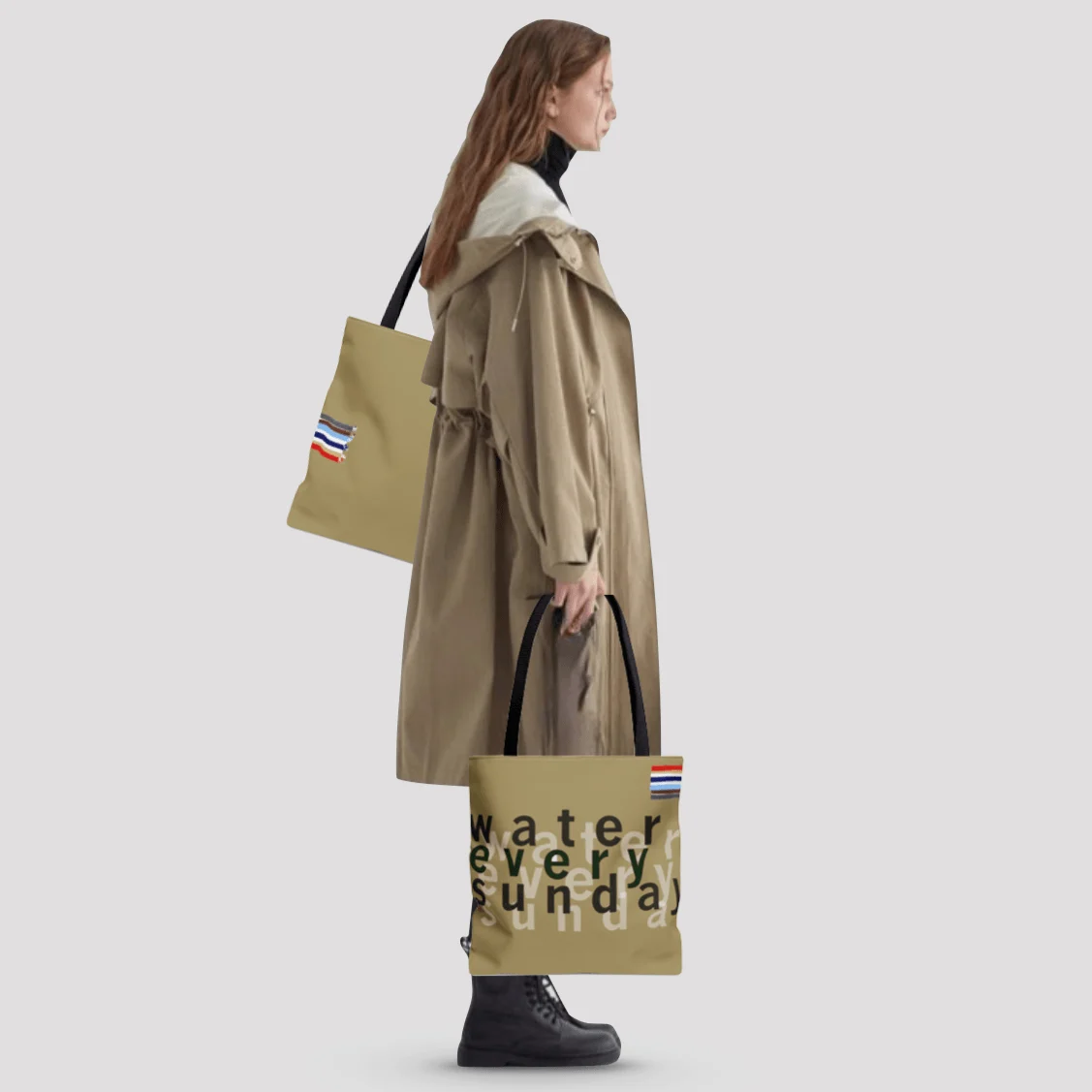 WATEREVERYSUNDAY Basic Logo Everyday Tote - Khaki Trench Coat - Glova