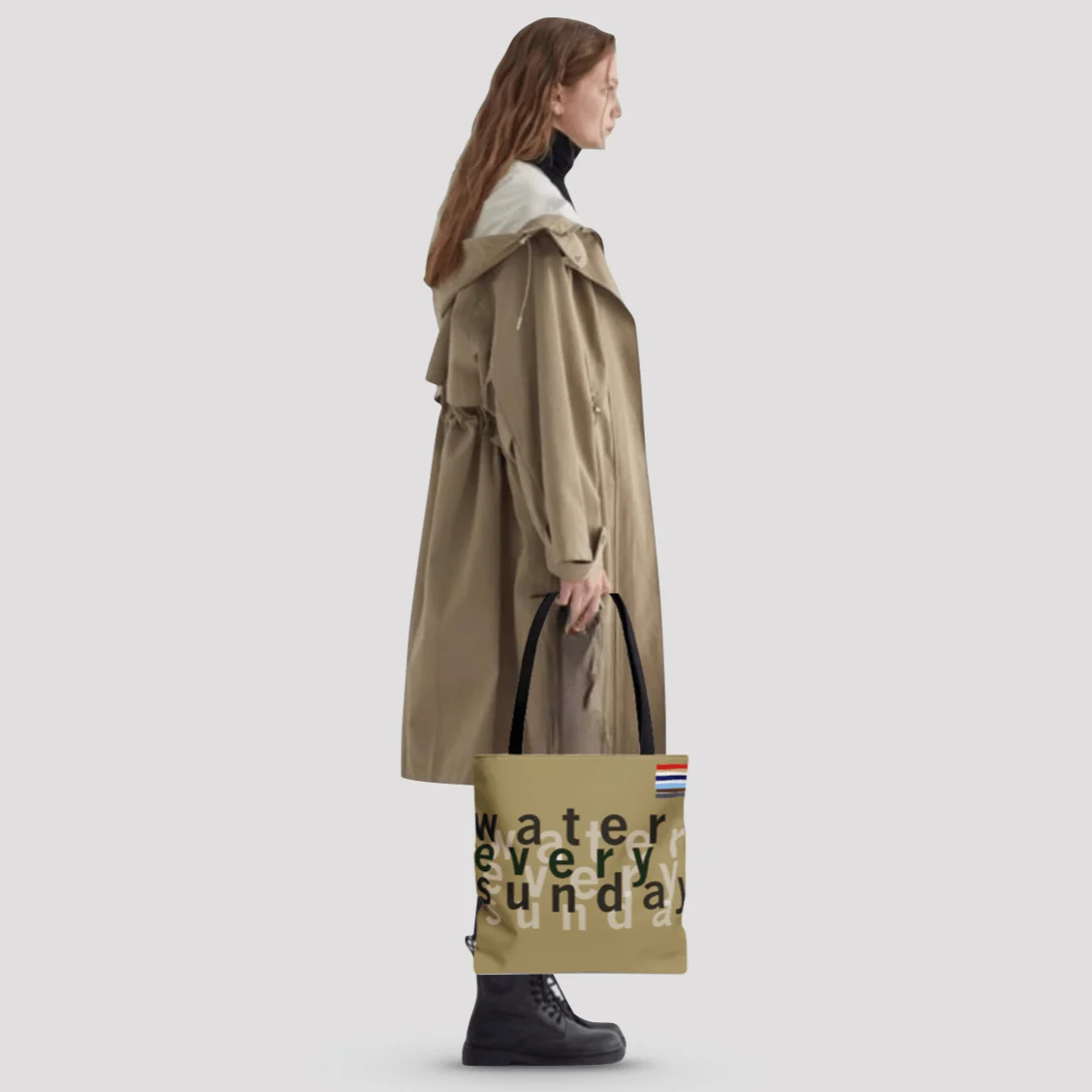 WATEREVERYSUNDAY Basic Logo Everyday Tote - Khaki Trench Coat - Glova