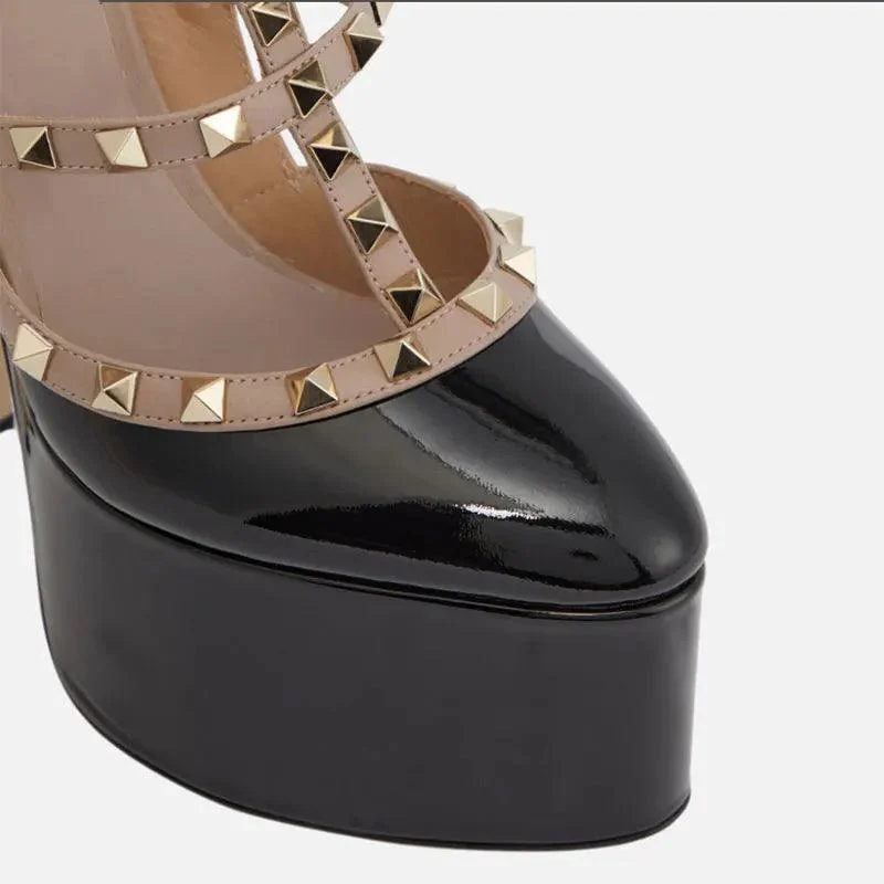 Waterproof Platform High Thick Heel Rivet Mary Jane Shoes - Glova